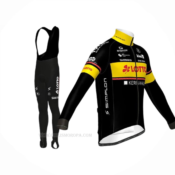 2020 Ropa Ciclismo Lotto-Kern Haus Negro Amarillo Mangas Largas y Culotte Lunga